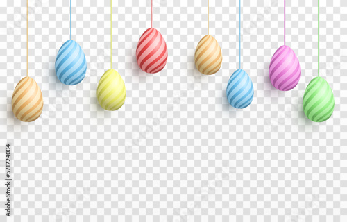 Vector painted Easter eggs png. Hanging eggs png. Multi-colored eggs png. Chicken eggs, food. Easter, holiday.