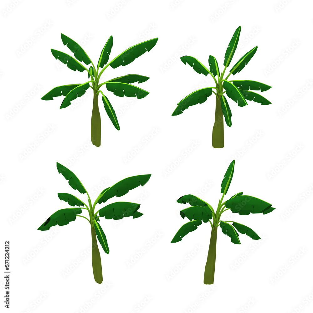 3d rendering of a banana tree without bananas from several perspective top view 3d rendering of a banana tree without bananas from several perspective top view