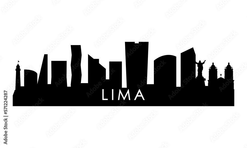 Lima skyline silhouette. Black Lima city design isolated on white background.