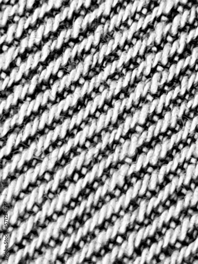 evocative black and white textured image of a blue and white oblique striped patterned fabric
