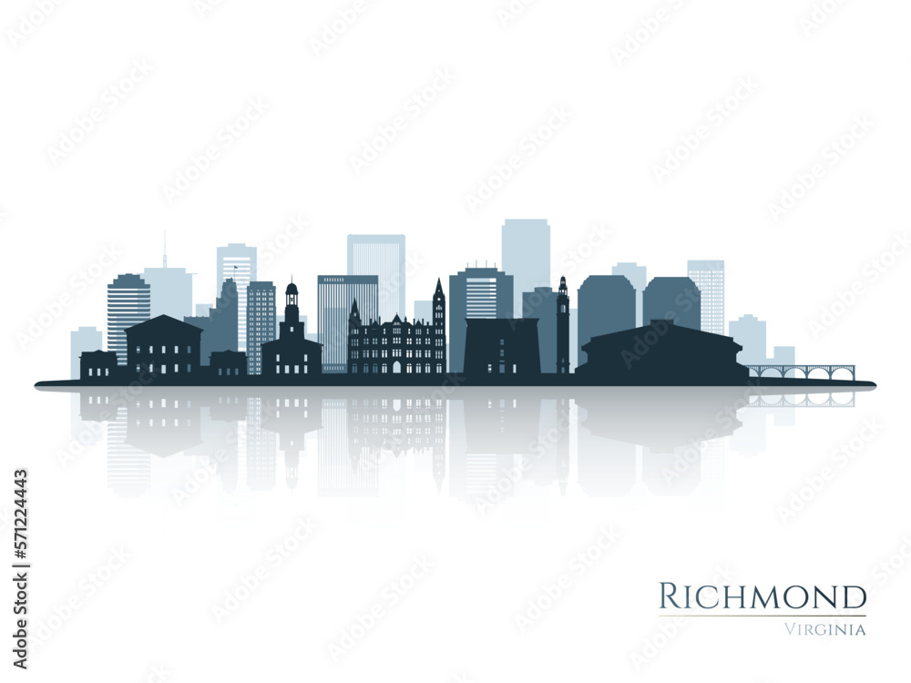 Richmond skyline silhouette with reflection. Landscape Richmond, Virginia. Vector illustration.
