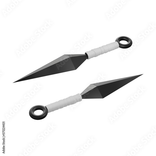 3d rendering of ninja kunai weapons from front and rear perspective view photo