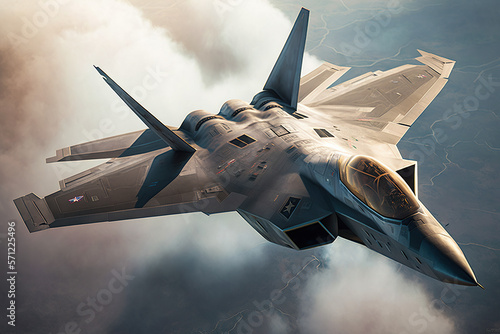 Military F22 fighter jet flying
 photo
