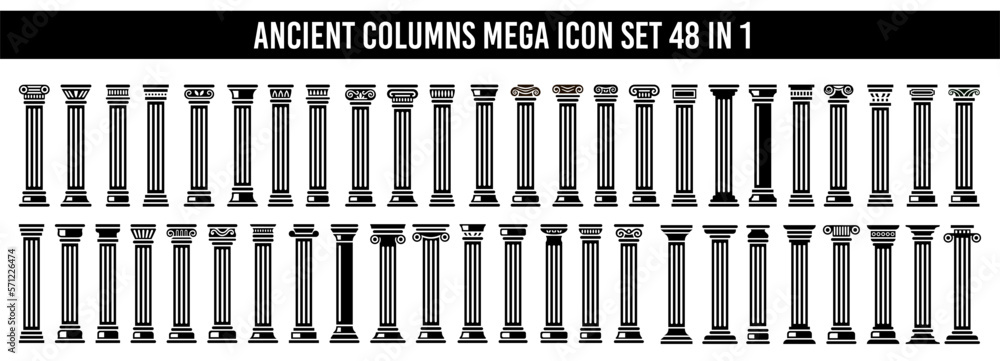 Ancient columns icon set. Vector icon - obrazy, fototapety, plakaty 