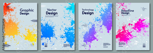 Vector illustration. Set of paint splash illustration. Bright gradient colors brushes. Design for cover, invitation, poster, booklet, album.