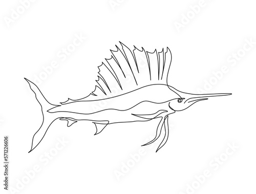Continuous one line drawing of marlin fish. Simple illustration of marlin fish jumping line art vector illustration
