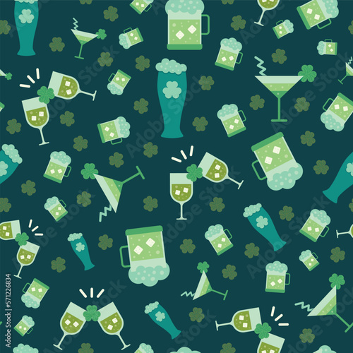 Saint Patricks Day Drinks Vector repeat pattern background