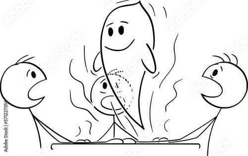 Seance Session Invoked Ghost , Vector Cartoon Stick Figure Illustration