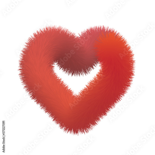 3D heart fluffy, red heart isolated