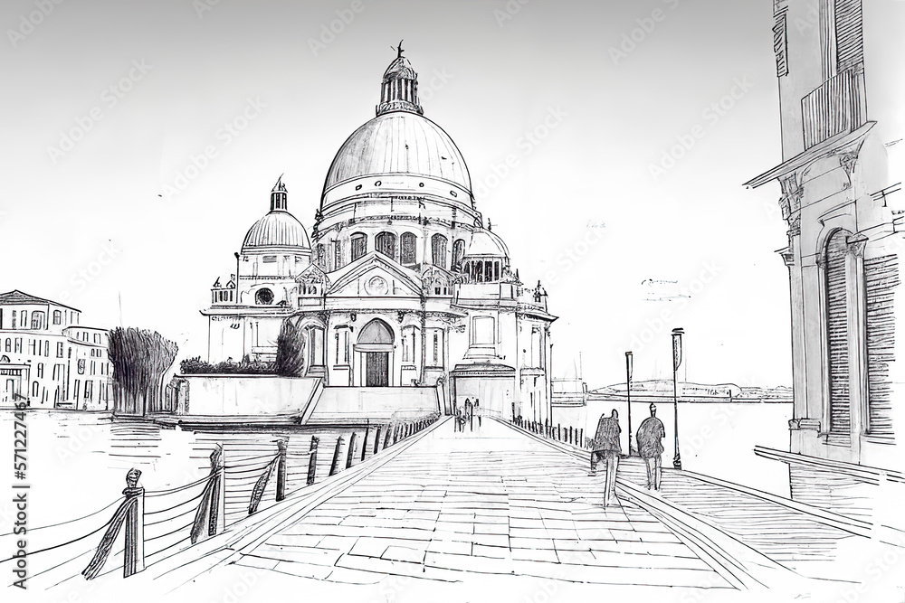 Italy. Street in Venice - sketch illustration for coloring book.