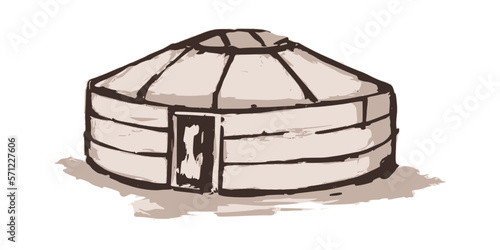 Yurt - nomad's dwelling, life in Central Asia, sketch on a white background