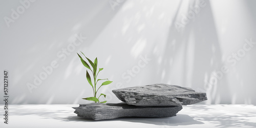 rock podium for product presentation. Natural beauty pedestal, relaxation and health, 3d illustration photo