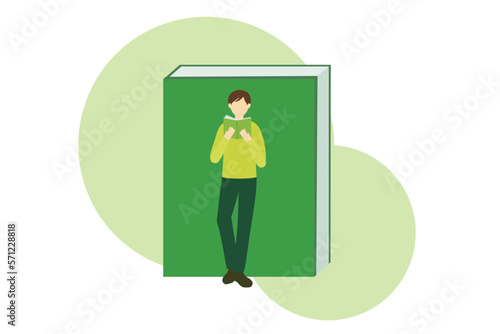 本に寄りかかる男性のイラスト
