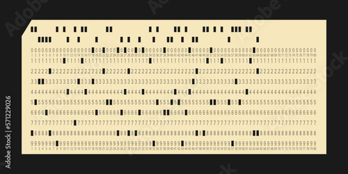 Vintage punch card for electronic calculated data processing machines. Retro punchcard for input and storage in automated technology information processing systems. Vector illustration isolated.
