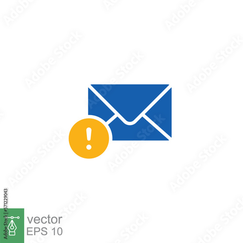 Warning alert message icon. Simple flat style for web template and app. Email, suspicious, letter, mail, news, notification, vector illustration design on white background. EPS 10.