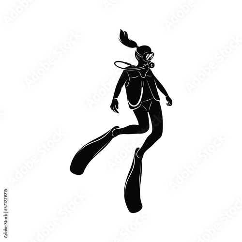 Woman scuba diving vector illustration design. girl dive deep