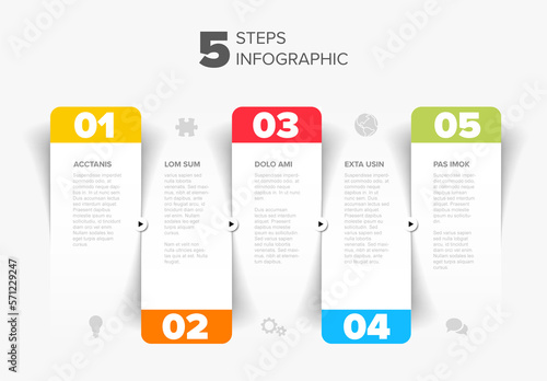 Obraz na płótnie Five white steps progress page template with color numbers and icons w salonie