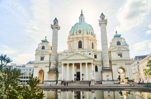 Austria, Vienna - 12.10.2022: View of the Karlskirche church in Vienna. High quality photo