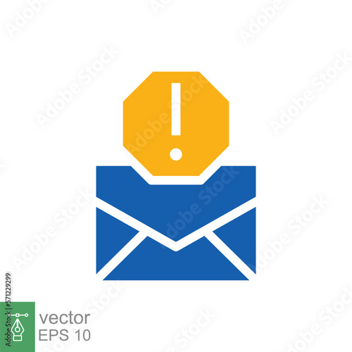 Warning alert message icon. Simple flat style for web template and app. Email, suspicious, letter, mail, news, notification, vector illustration design on white background. EPS 10.