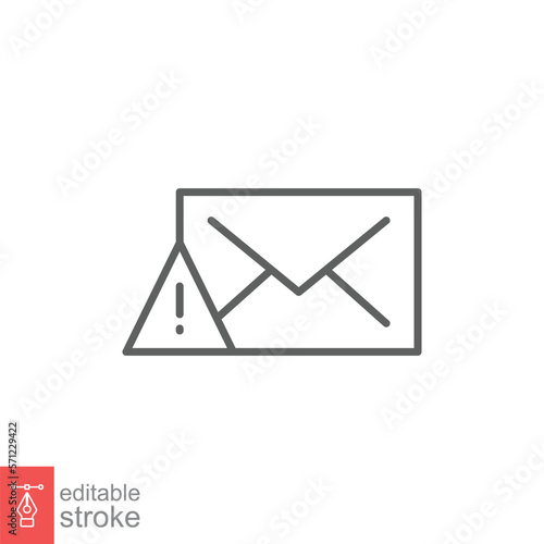 Warning alert message icon. Simple line style for web template and app. Email, suspicious, letter, mail, news, notification, vector illustration design on white background. Editable stroke EPS 10.