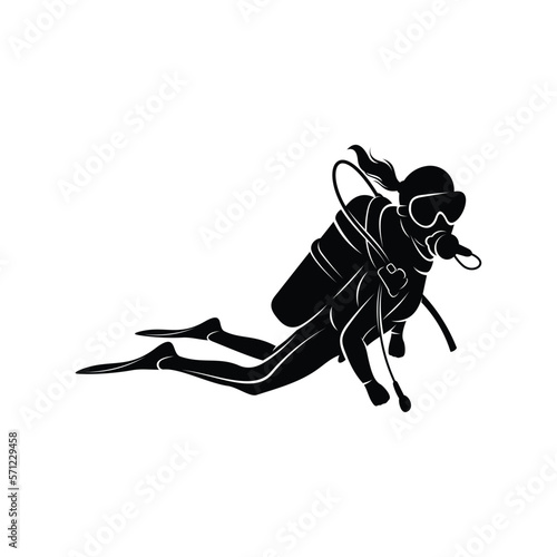 Woman scuba diving vector illustration design. girl dive deep