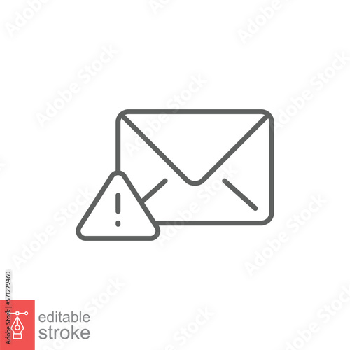 Warning alert message icon. Simple line style for web template and app. Email, suspicious, letter, mail, news, notification, vector illustration design on white background. Editable stroke EPS 10.