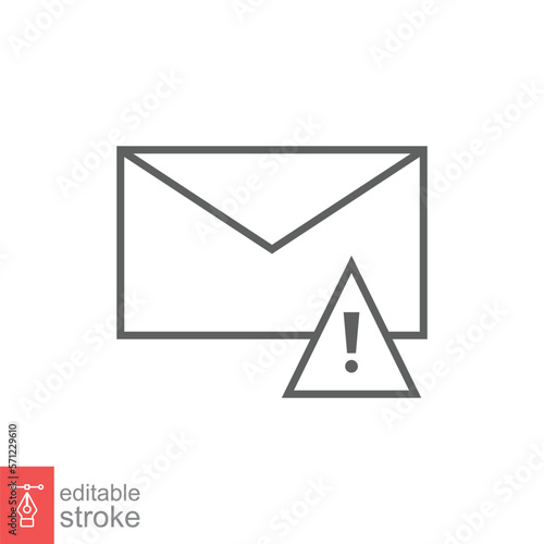 Warning alert message icon. Simple line style for web template and app. Email, suspicious, letter, mail, news, notification, vector illustration design on white background. Editable stroke EPS 10.