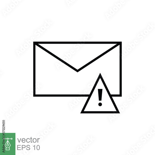 Warning alert message icon. Simple line style for web template and app. Email, suspicious, letter, mail, news, notification, vector illustration design on white background. EPS 10.