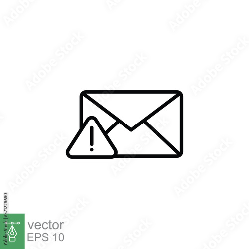 Warning alert message icon. Simple line style for web template and app. Email, suspicious, letter, mail, news, notification, vector illustration design on white background. EPS 10.