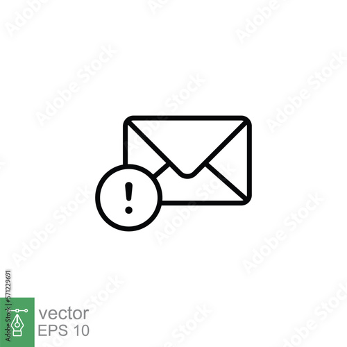Warning alert message icon. Simple line style for web template and app. Email, suspicious, letter, mail, news, notification, vector illustration design on white background. EPS 10.