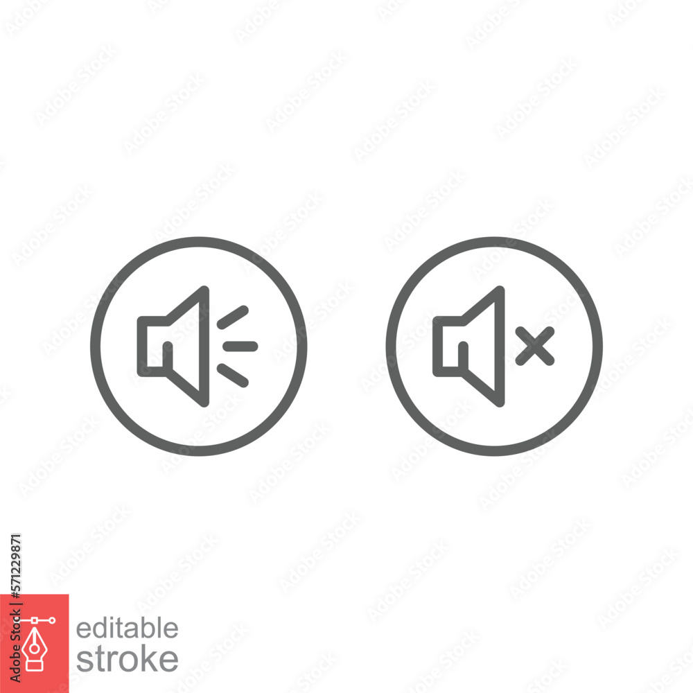 Speaker, audio and sound mute line icon. Simple outline style for Video Conference, Webinar and Video chat. Vector illustration isolated on white background. Editable stroke EPS 10. Speaker, audio and sound mute line icon. Simple outline style for Video Conference, Webinar and Video chat. Vector illustration isolated on white background. Editable stroke EPS 10.