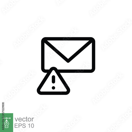 Warning alert message icon. Simple line style for web template and app. Email, suspicious, letter, mail, news, notification, vector illustration design on white background. EPS 10.