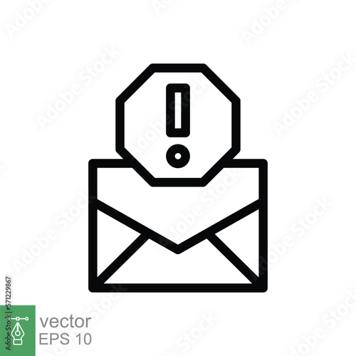 Warning alert message icon. Simple line style for web template and app. Email, suspicious, letter, mail, news, notification, vector illustration design on white background. EPS 10.