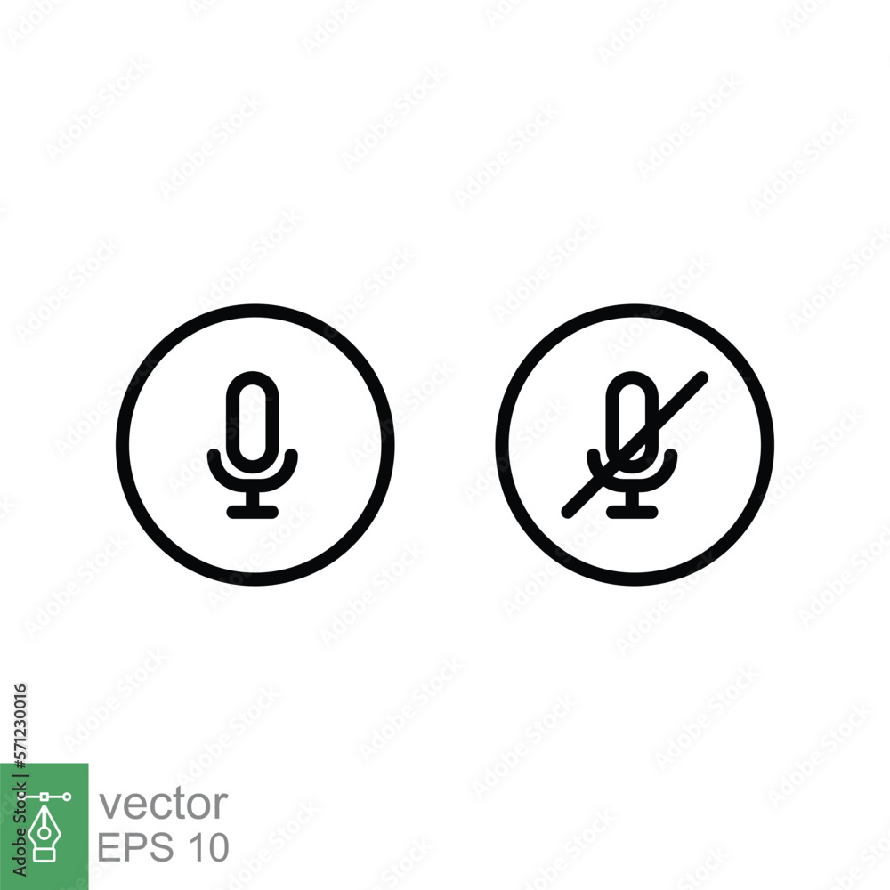 Mic, audio and sound mute line icon. Simple outline style for Video Conference, Webinar and Video chat. Vector illustration isolated on white background. EPS 10. Mic, audio and sound mute line icon. Simple outline style for Video Conference, Webinar and Video chat. Vector illustration isolated on white background. EPS 10.