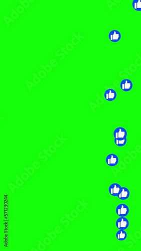 Social media live style Thumb Up emoji animation coming from bottom on green chroma key. Vertical seamless loopable animation.