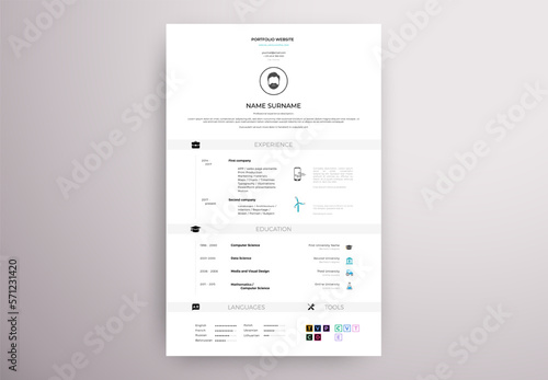 vertical page template with CV resume design