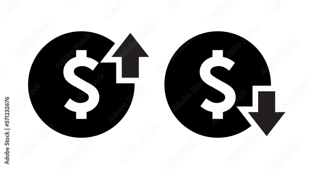Dollar price up down icon vector. Increasing and decreasing currency value sign symbol Dollar price up down icon vector. Increasing and decreasing currency value sign symbol