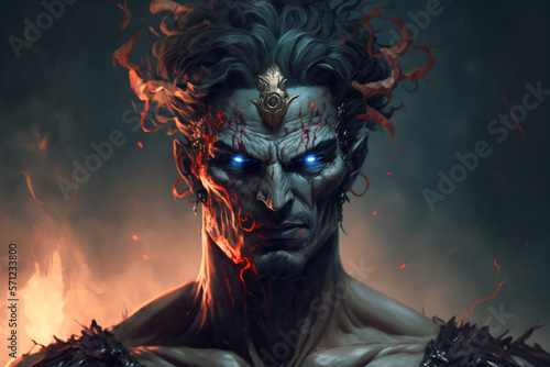 Ancient Greek god of the Underworld. Hades portrait. Generative AI illustration. photo