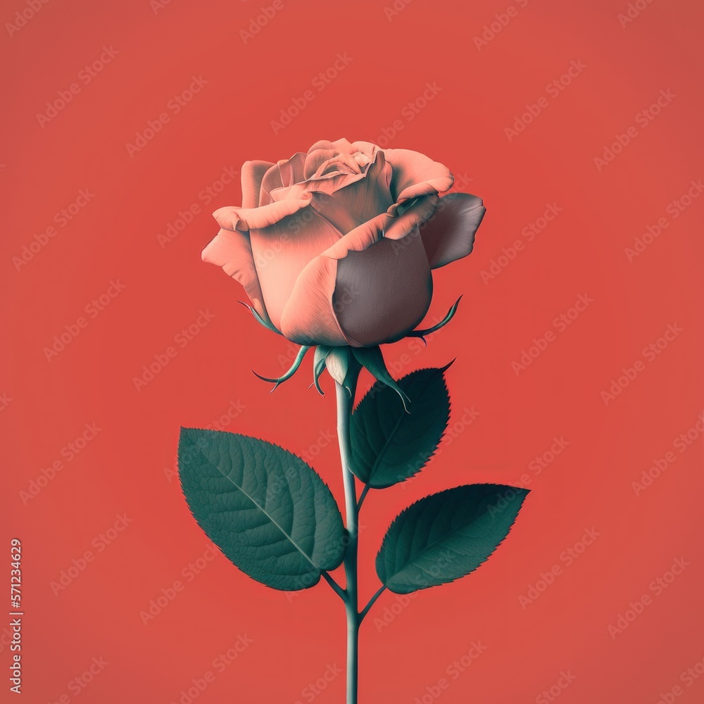 Dusty pink roses. Scarlet background. Created using generative AI and
