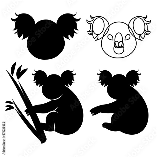 Australian Koala.Simple black silhouette vector icon. Illustration design, isolated background.