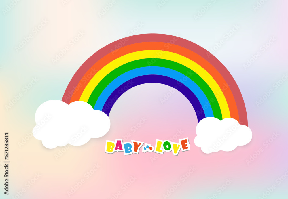 Colorful Rainbow With two white Clouds, with space for text, kids and family love concept banner design, Vector Illustration Colorful Rainbow With two white Clouds, with space for text, kids and family love concept banner design, Vector Illustration