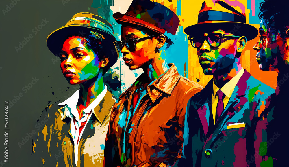 Fototapeta premium Abstract painting concept. Colorful art portrait of people. African culture. Generative AI.