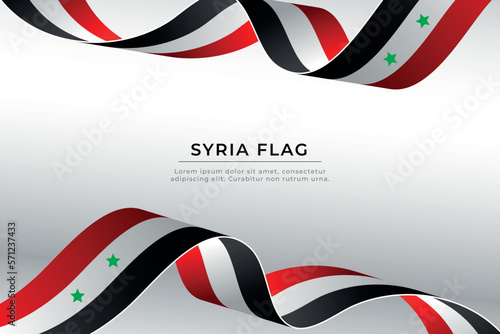 Syria flag design. Syrian flag wavy on white background. Realistic waving ribbon or banner with flag of Syria.  Independence day