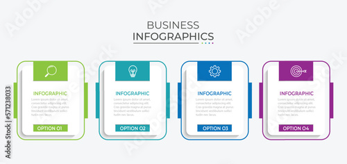 Process business infographic thin line with square template design with icons and 4 options or steps