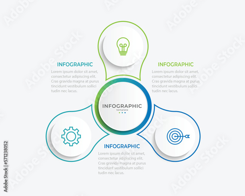 Vector infographics label design with circles and marketing icons. Process Chart. Business concept with 3 options or steps.