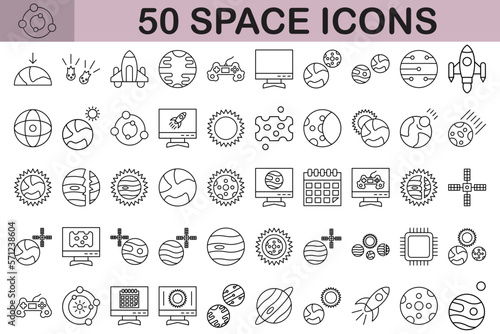 Space Icons Set, 50 Line Icons, Vector Illustration