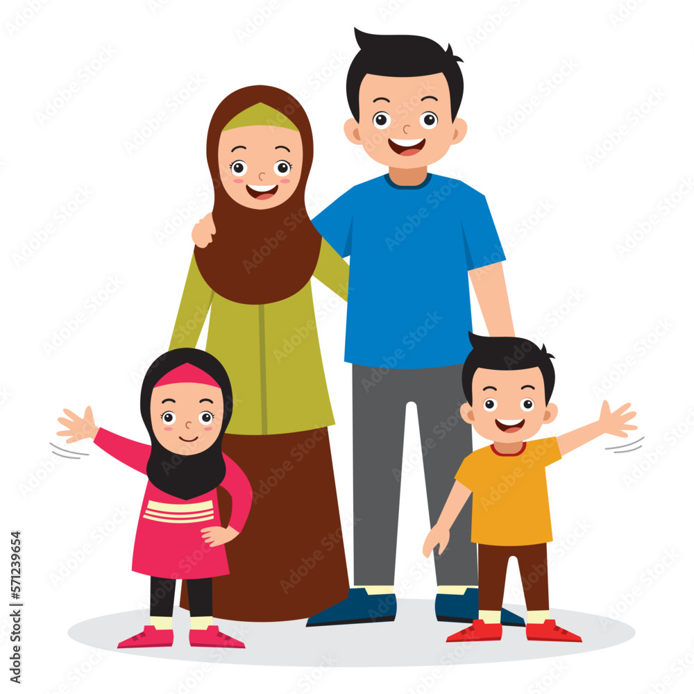 Muslim family with two children illustration