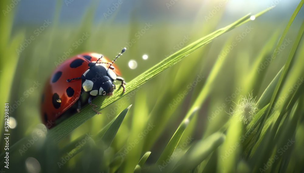 Ladybug ladybird on green leaf, nature background, close up. Generative AI Ladybug ladybird on green leaf, nature background, close up. Generative AI