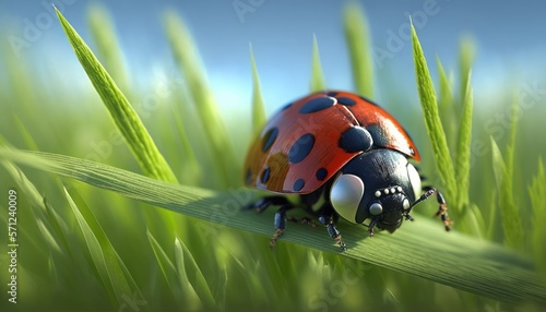 Ladybug ladybird on green leaf, nature background, close up. Generative AI