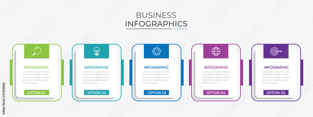 Process business infographic thin line with square template design with icons and 5 options or steps Process business infographic thin line with square template design with icons and 5 options or steps